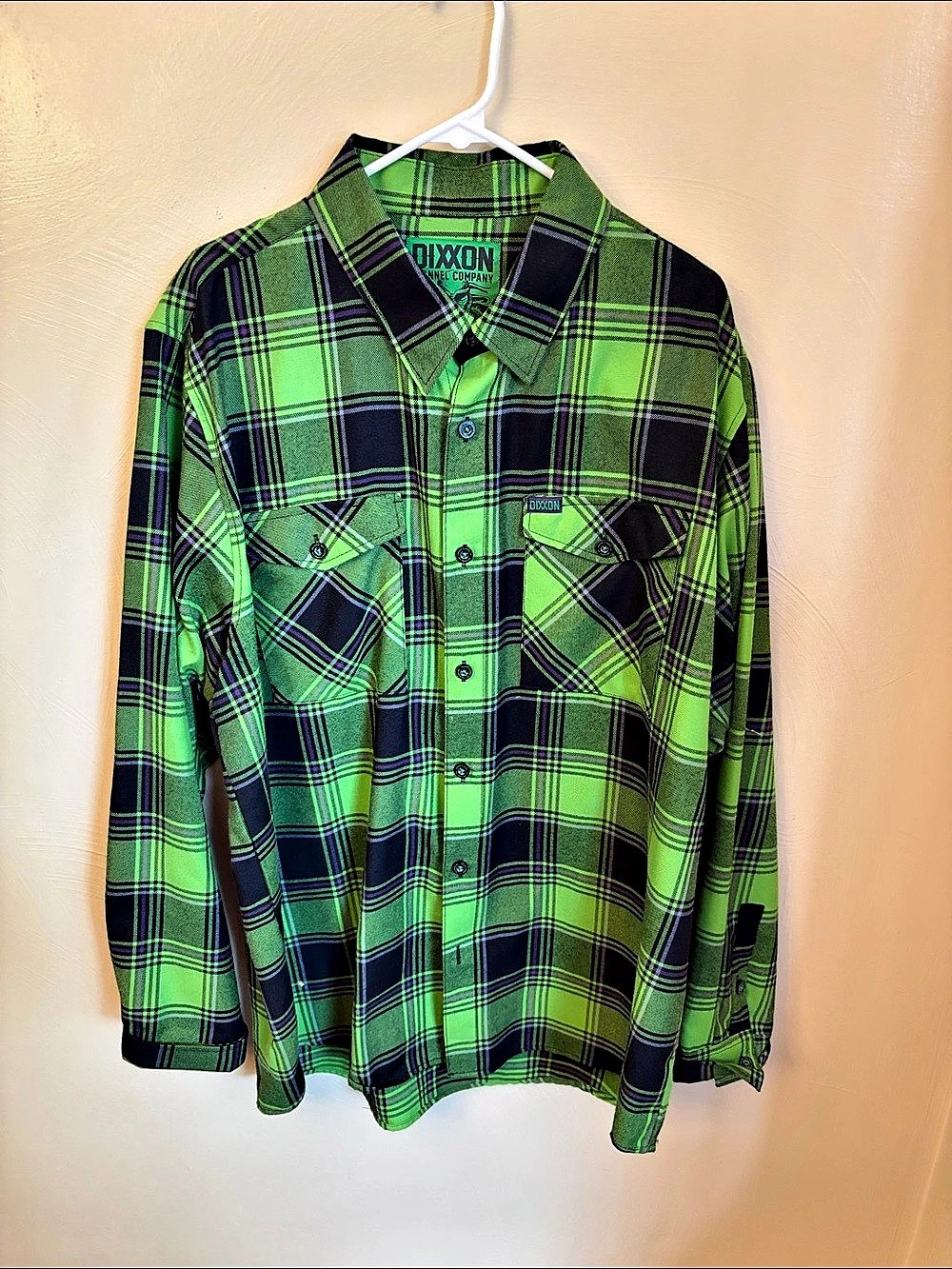 Dixxon The Creature Plaid Snap-Front Shirt Green & Black Like New